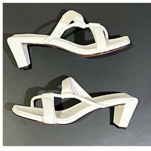 FRAME Le Gracie Asymmetric White Leather Slip on Slide Sandal Kitty Heel  7.5